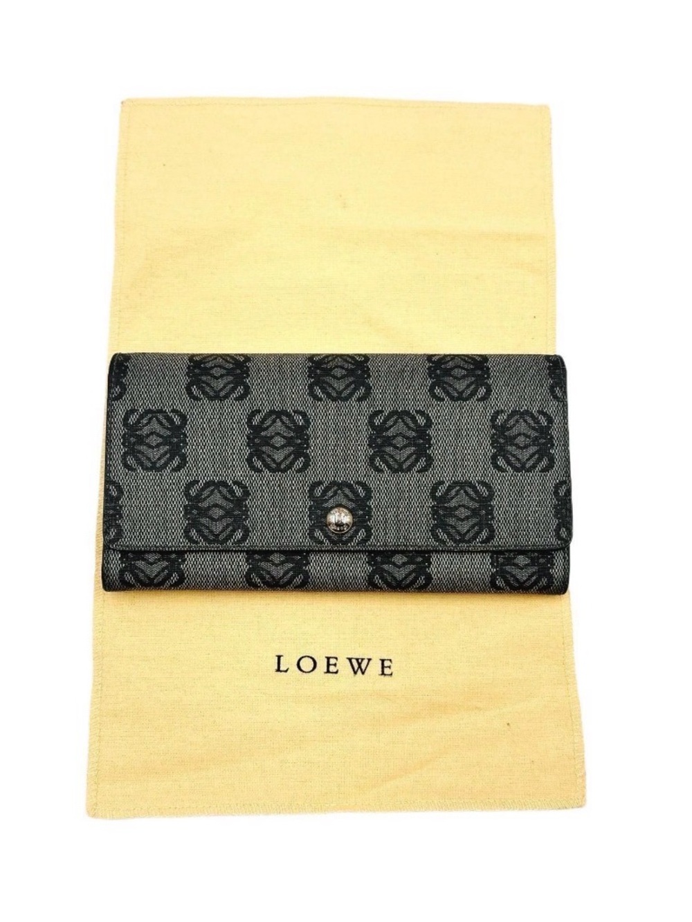 Vintage LOEWE Anagram Monogram Canvas Long Wallet Grey Black COA RARE